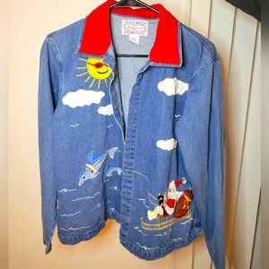 Tantrums Denim Blue Jean Holiday Jacket Size L No Buttons